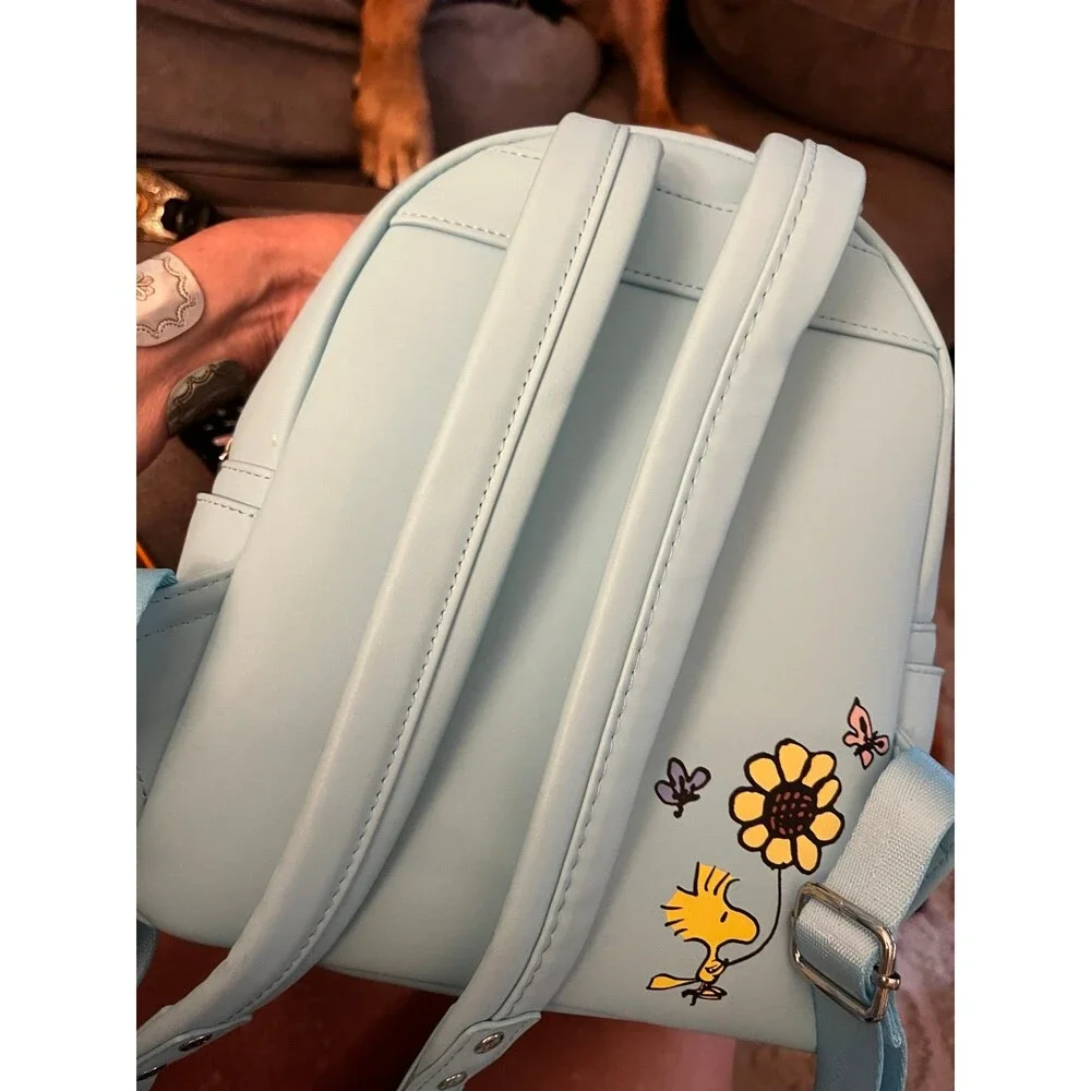 Peanuts Snoopy Doghouse Embroidered Flowers Loungefly baby blue Backpack